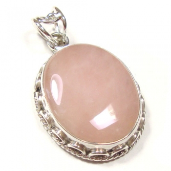 Pink rose quartz pure silver pendant